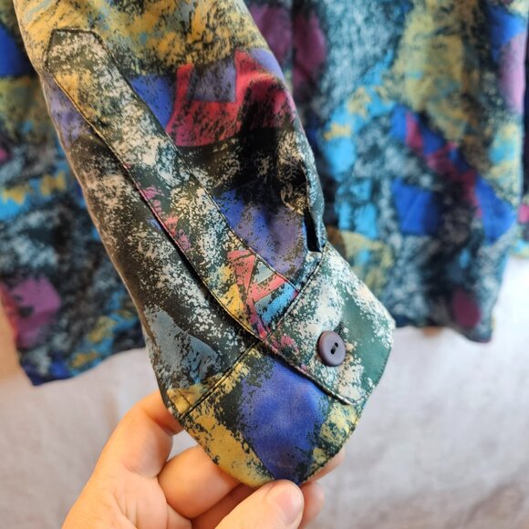 Basic Elements Abstract Shirt 100% Silk Size M Collared Long Sleeve Button Down - Picture 8 of 10